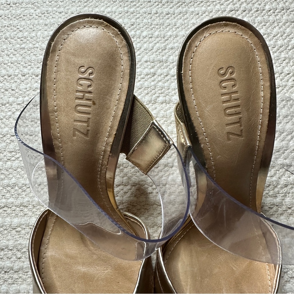 SCHUTZ gold and clear Sionne pointed toe heels 8.5 - Picture 4 of 9